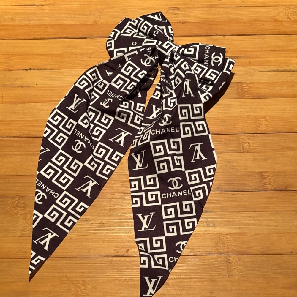Homemade Monogram Brown  and White Hair Scarf
